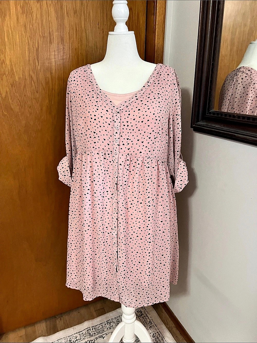 Torrid Heart Print Button Front Mini Dress Size 2 with matching liner